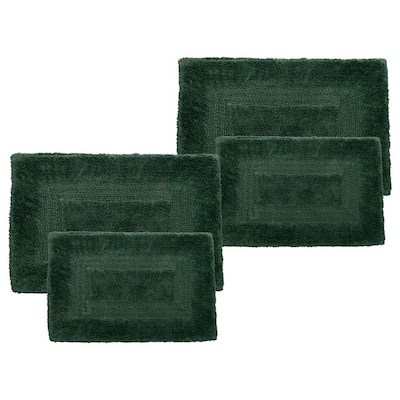 Green 4-Piece Cotton Bathroom Mat Set