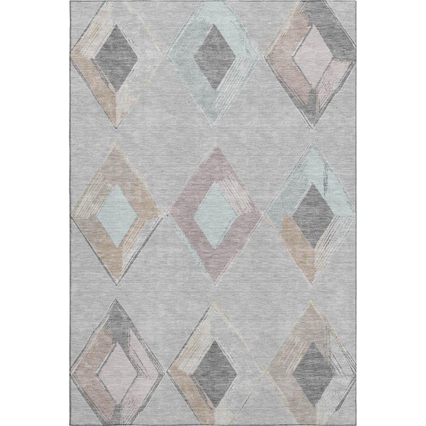Mayfield Premium Machine Washable Abstract AMF2004 Gray 3 ft. x 4 ft. Area Rug