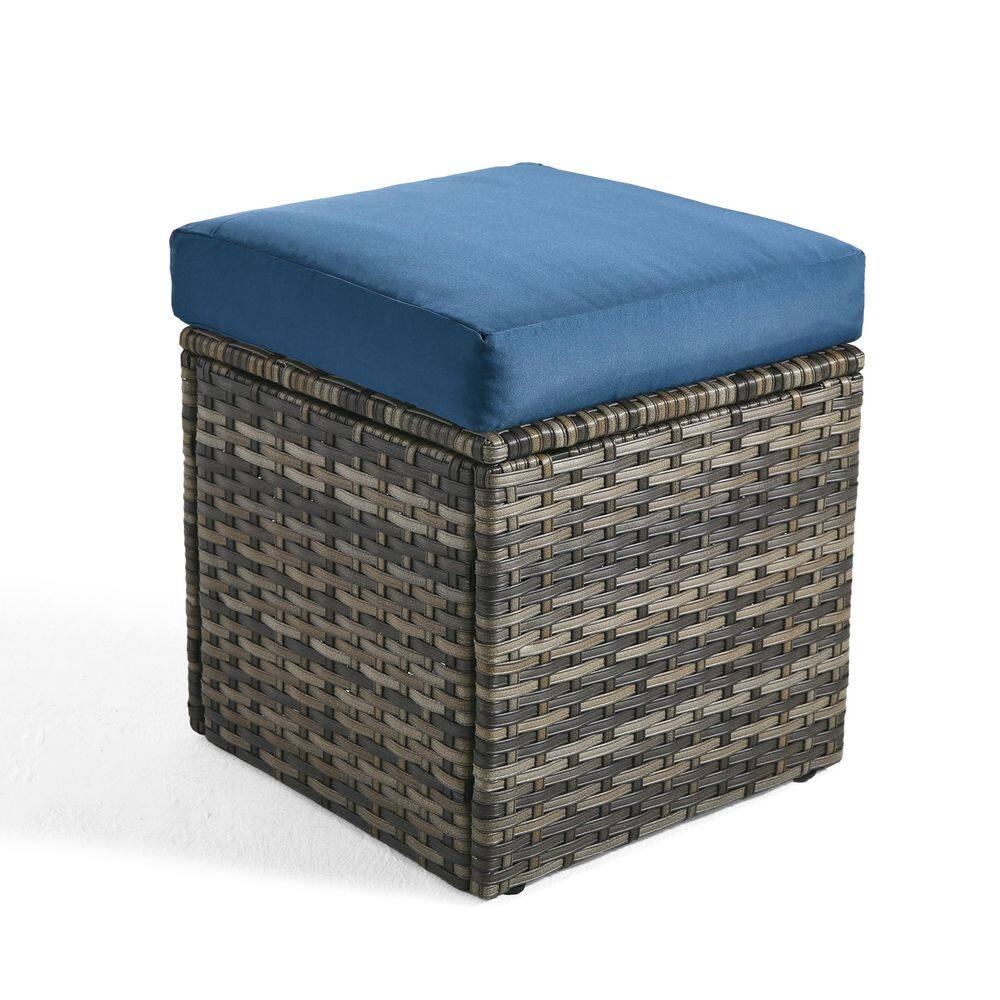 Gray Wicker Rattan Outdoor Ottoman with Blue Cushion price history on PriceWatchPro