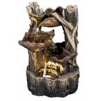 Tree Trunk Waterfall Fountain with 3-Leaves and LED