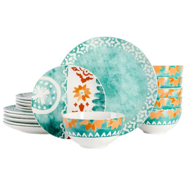 Spice BY TIA MOWRY Savory Saffron 18-Piece Fine Ceramic Dinnerware Set in Golden Green