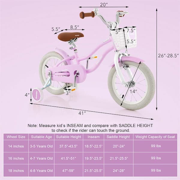 Costway 14 in. Kid's Bike with Removable Training Wheels and