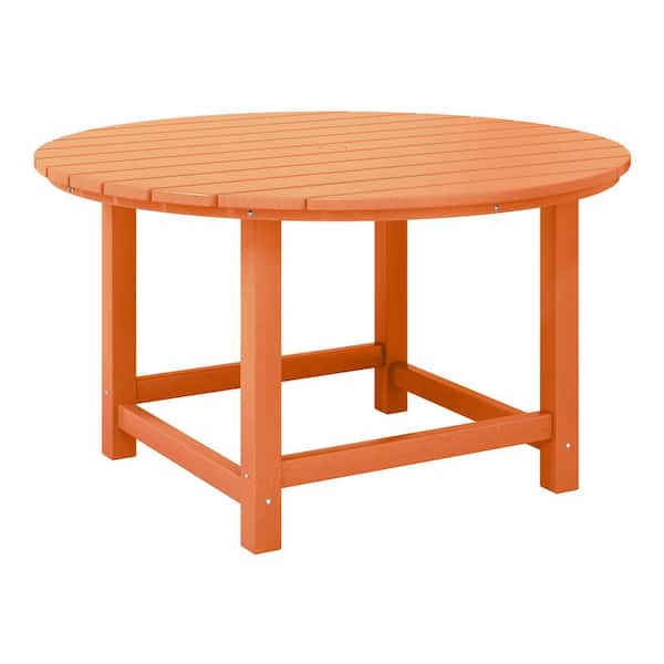 Children's Laguna Outdoor Patio All Weather Fade Resistant Kids Poly Plastic 38 in. Round Picnic Dining Table in Orange