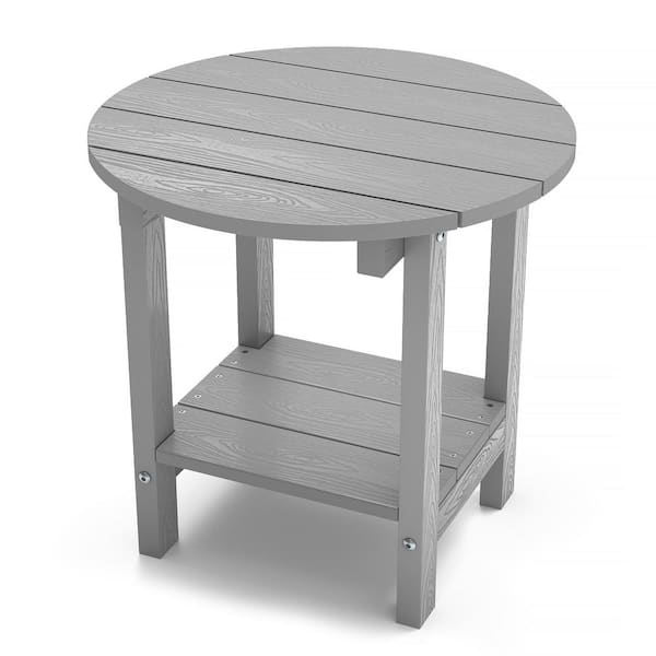 Mximu 17-5/8 in. H Grey Round Plastic Outdoor Patio Adirondack Side Table