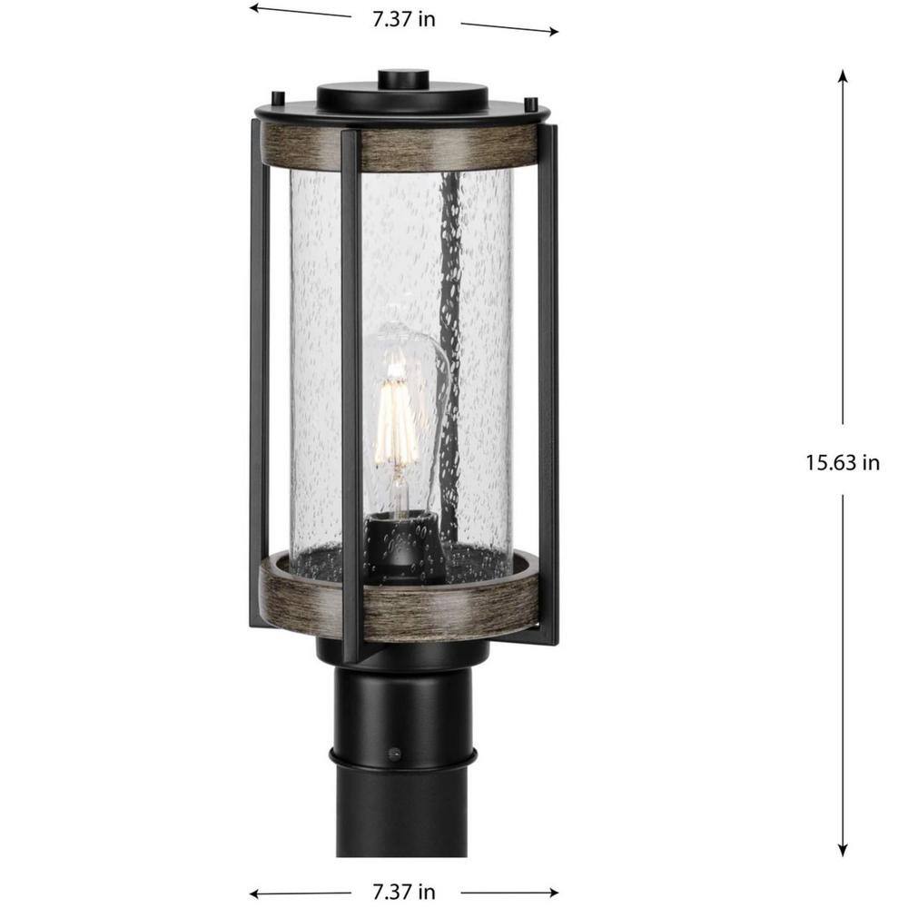 Whitmire Matte Black Outdoor Post Lantern with Seeded Glass Shade