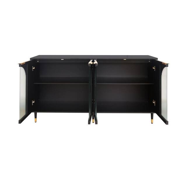FUNKOL 15.75-in W x 59.84-in D x 33.46-in H in Black Lacquered Wooden Ready to Assemble Floor Kitchen Cabinet with Storage