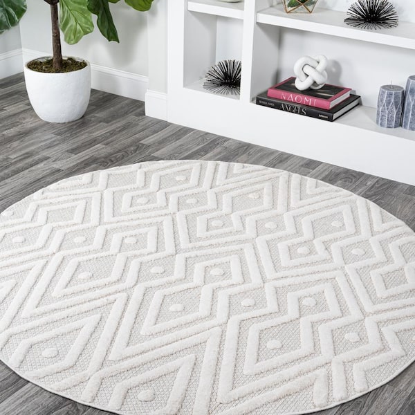 JONATHAN Y Balansat Moroccan Diamond Ivory 5' Round Indoor/Outdoor Area Rug