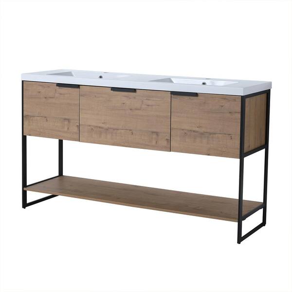 JimsMaison 60 in. W x 18 in. D x 34 in. H Bath Vanity Set in Oak with Cultured Marble Vanity Top in White