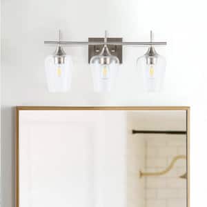 3-Light Brushed Nickel Wall Sconce Vanity Lights with Glass Shade
