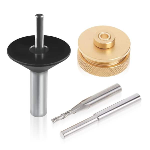 Solid Carbide Downcut Spiral Router Bit 1/4 in. Shank w/ Router Bushing, Collar, Alignment Pin, Centering Pin & Cone Set