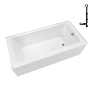 60 in. x 32 in. Soaking Acrylic Alcove Bathtub with Right Drain in Glossy White, External Drain in Polished Brass
