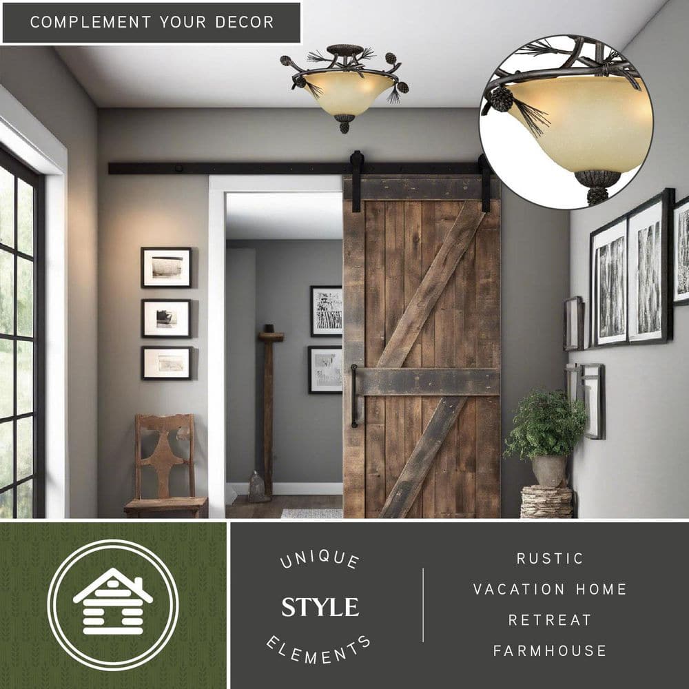 Sierra Rustic 18" Matte Black and Bronze Ceiling Light with Frosted Glass