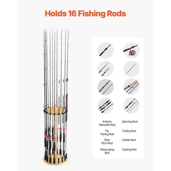 SKYSHALO Wood Round Fishing Rod Rack for 16 Poles Space-Saving Stand for  Garage Storage Reels and Gear Gifts for Men YZGDKBDLZWCW6X11F001V0-250609 -  The Home Depot