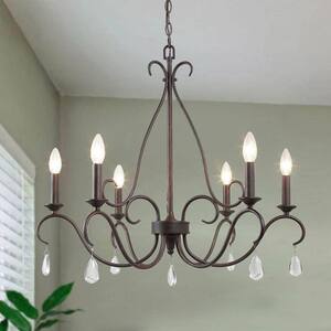 Esquilin 28 in. 6-Light Rusted Bronze Classic Candlestick Chandelier with Crystal Drops Modern Farmhouse Island Pendant