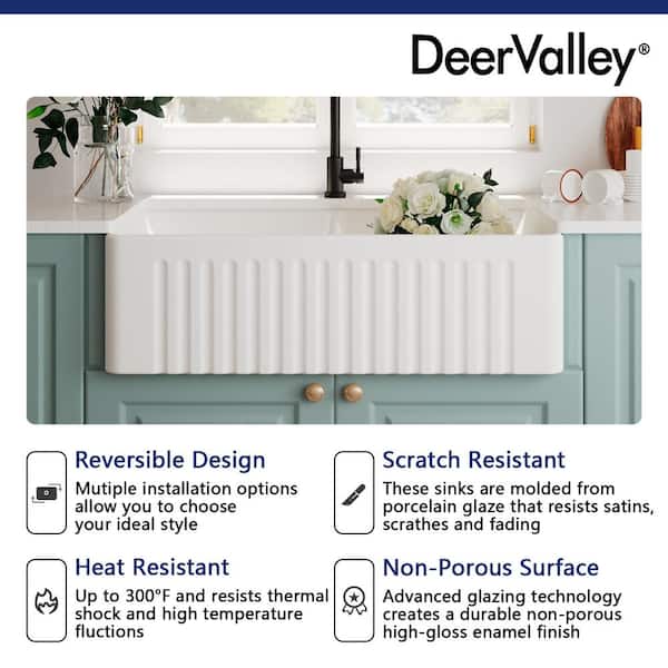 DEERVALLEY Eclipse White Ceramic 33 in. L 50/50 Rectangular Double