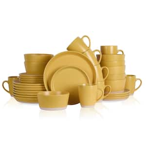 Jules Collection 32-Piece Yellow Stoneware Round Dinnerware Set (Service for 8)