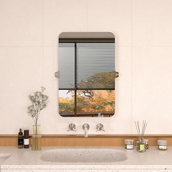 Edge 20 in. W x 30 in. H Rectangular Framed Adjustable Tilt Wall-Mounted Bathroom Vanity Mirror in Chrome