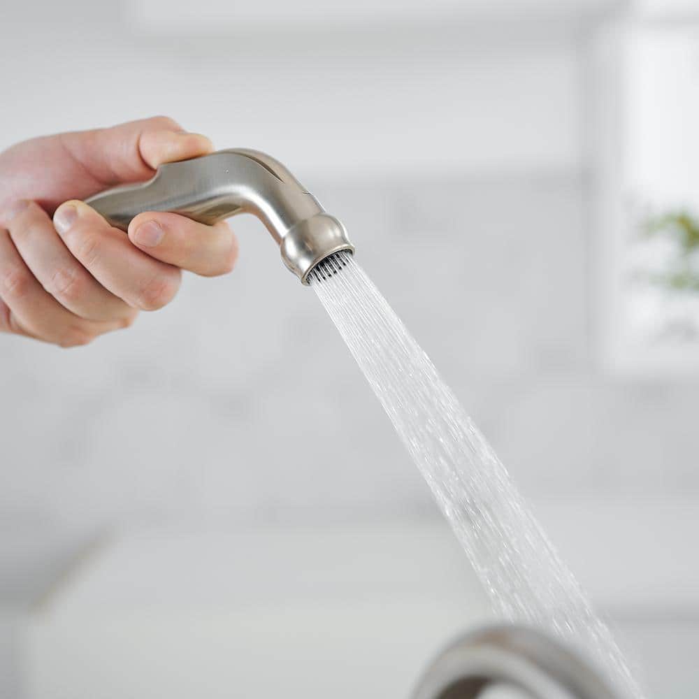 Brushed Nickel Double Handle Kitchen Faucet with Side Sprayer