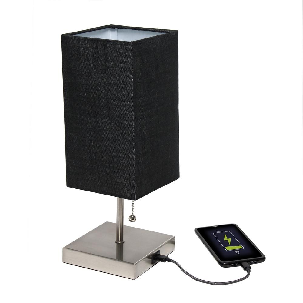 Petite Black Fabric Shade Table Lamp with USB Charging Port
