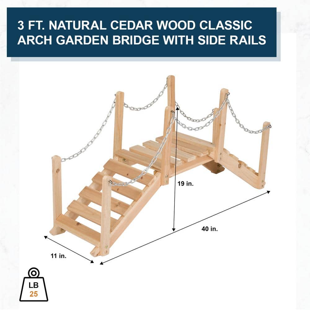 Natural Cedar 3-Foot Decorative Garden Bridge