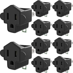 15 Amp Grounded 3-to-2 Prong Adapter with Fireproof, Black (10-Pack)