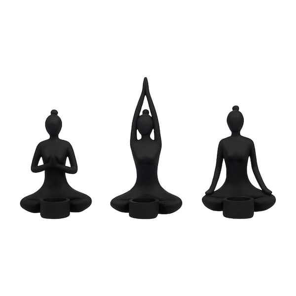 Liv & Skye 9 in. Black Resin Candle Holder Set of 3