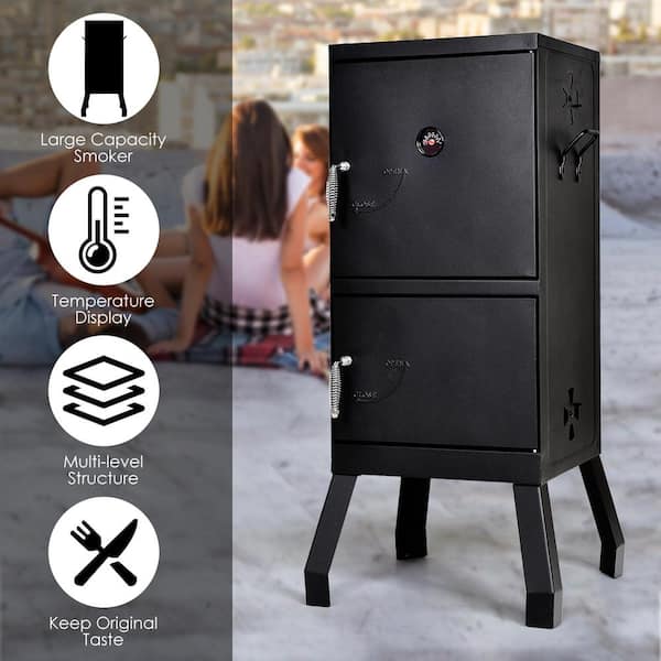 Costway Vertical Charcoal Smoker BBQ Barbecue Grill w/ Temperature Gauge Outdoor Black Costway Vertical Charcoal Smoker BBQ Barbecue Grill w/ Temperature Gauge Outdoor Black