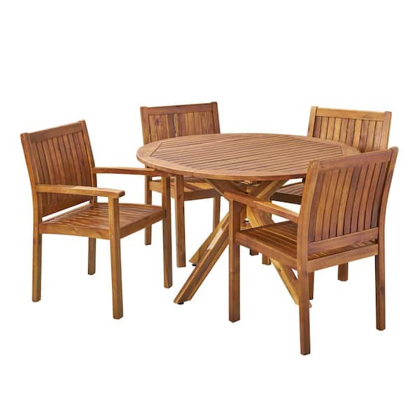 Karen Teak Brown 5-Piece Wood Outdoor Patio Dining Set