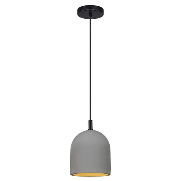 Jack 60-Watt 1-Light Matte Black Contemporary Pendant with Grey Cement Shade