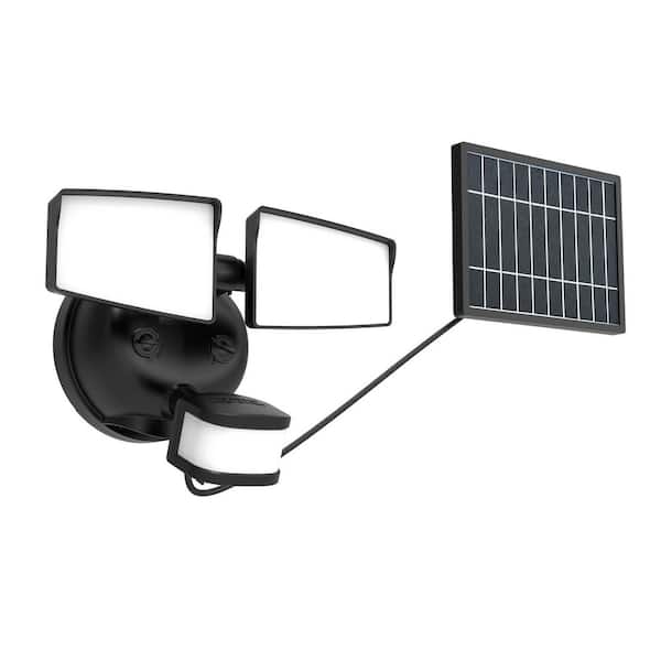 Next Gen Solar-Powered LED Security Floodlight, 2 Head w/ Motion Sensing, D2D, Adjustable Brightness-Black 1500 Lumens