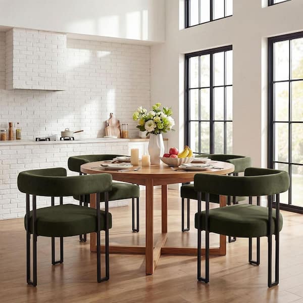 Green Velvet Upholstered Armchair (Set of 4)