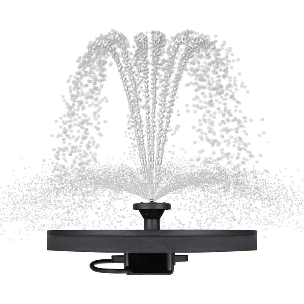 Black Solar Powered Bird Bath Fountain with 4 Nozzle Heads