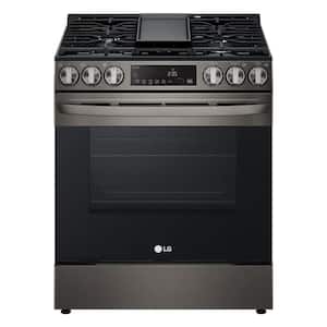30 in. 5.8 cu. ft. Slide-in Gas Range with 5 Elements in Black Stainless Steel