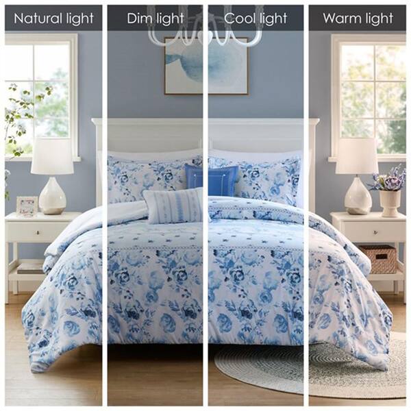 5-Piece Full/Queen Blue Charming Vintage Floral and Striped Print
