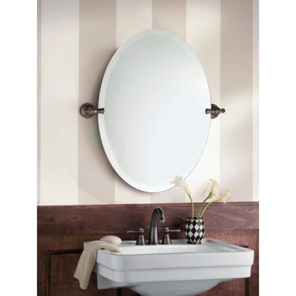 Frameless Pivoting Wall Mirror, Oil Rubbed Bronze Oval Vanity Mirror