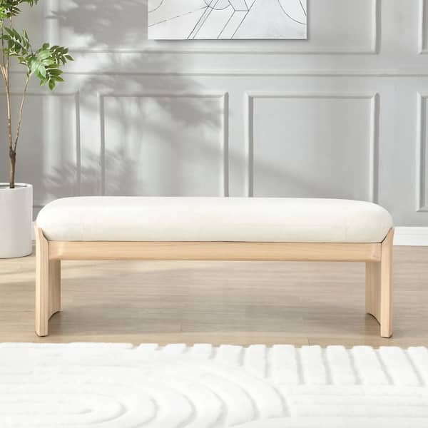 Gowen Modern Solid Wood and Fabric Upholstery Rectangle Ottoman Bench, Footstool, Beige Plus Natural