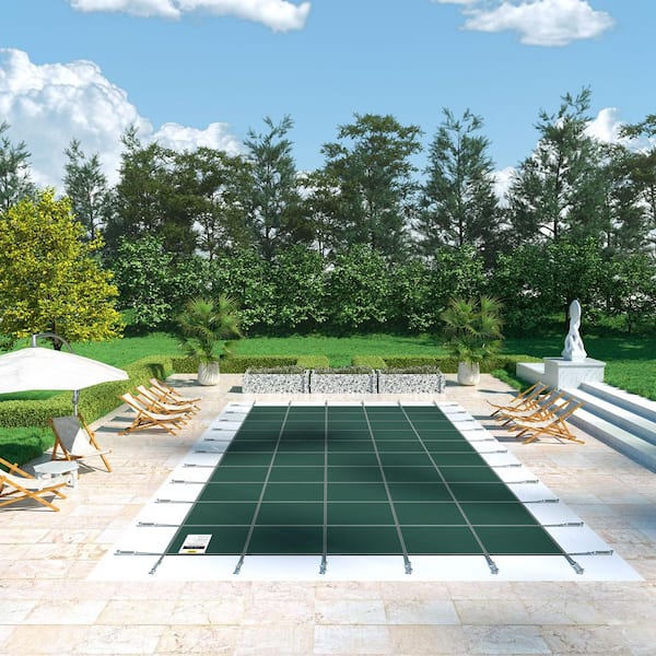 Pool Safety Cover Fits 18 x 36 ft. Rectangle Inground Safety Pool Cover Green Mesh Solid Pool Safety Cover for Swim Pool