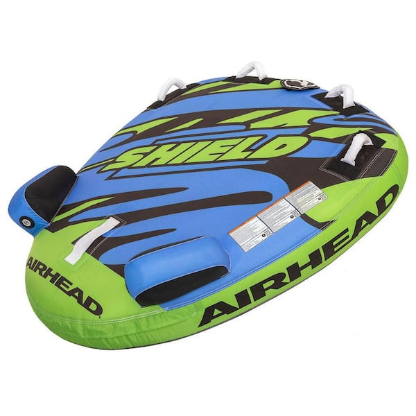 Airhead AHSH-T1 Green PVC Shield Single Person Towable Inflatable Water Tube with 4 Handles