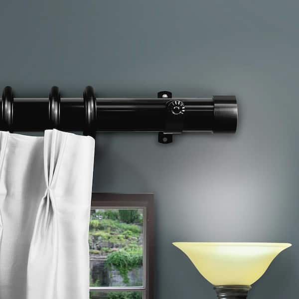 1.5 in. Cap 115 in. - 165 in. Single Curtain Rod Set in Black
