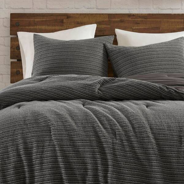 3-Piece King/Cal King Charcoal Unique Waffle Texture Comforter Set