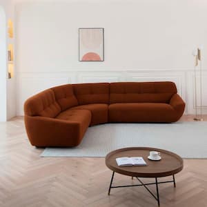 113 in. Large Lamb Fabric Sectional Sofa in Orange with Tufted Seat