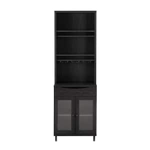 Graphite Transitional Fluted-Door Bar Hutch with Stemware Racks