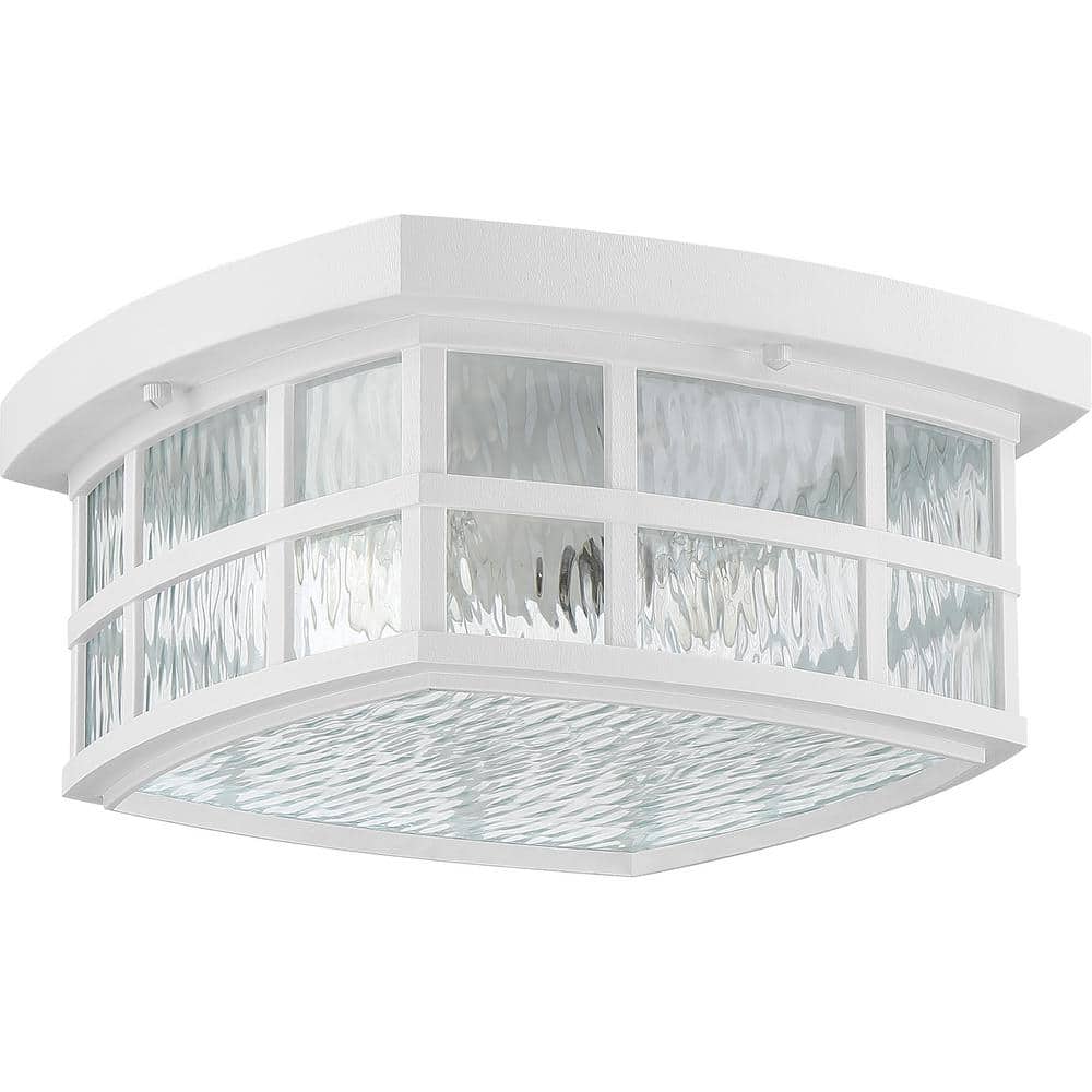 White Glass Outdoor Flush Mount Ceiling Light with Clear Water Panels