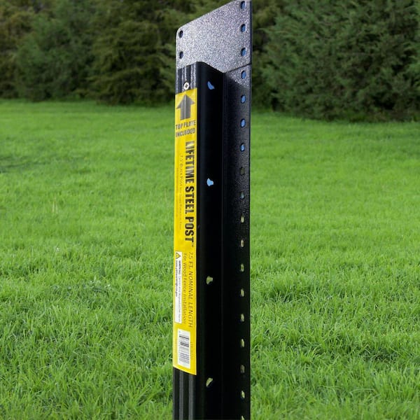 LIFETIME STEEL POST 7 ½ ft. x 4 in. Powder Coated Black Steel Metal Fence Post with Top Plate for In-Ground Line Applications