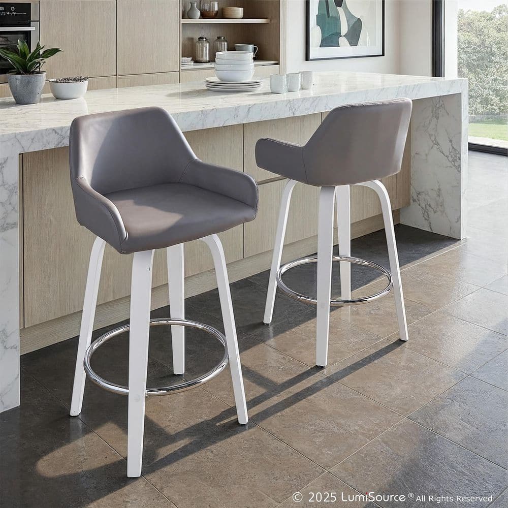 Lumisource Daniella 35 in. Grey Faux Leather, White Wood, and