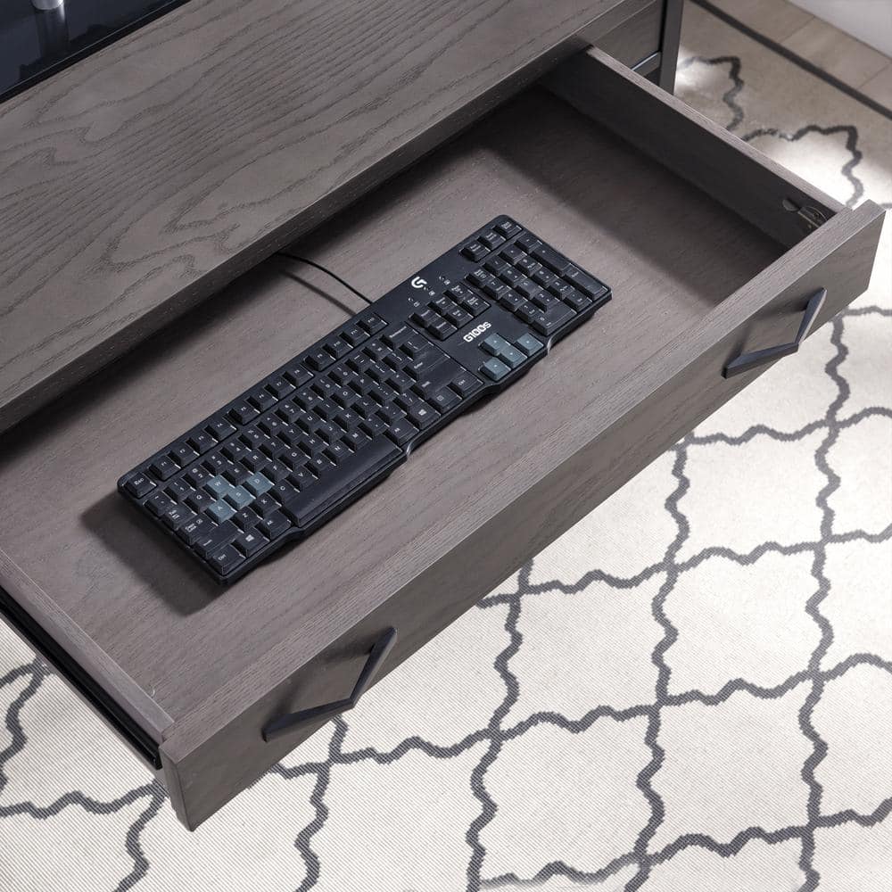 Chisel & Forge Oak Desk with Drawer in Smoke Gray and Matte Black