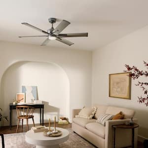 Szeplo II 60 in. Outdoor Weathered Steel Downrod Mount Ceiling Fan with Integrated LED with Wall Control Included