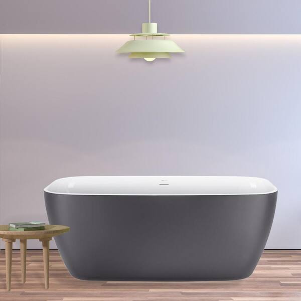 UPIKER 59 in. Acrylic Flatbottom Freestanding Non-Whirlpool Tub Includes Soaking Bathtub With Polished Chrome Drain in Gray