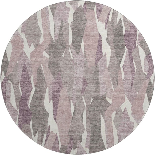 Mayfield Premium Machine Washable Abstract AMF2329 Blush 8 ft. x 8 ft. Round Rug