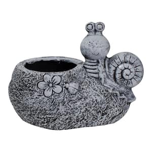 15.5 in. Gray Snail Flower and Ladybug Outdoor Garden Planter